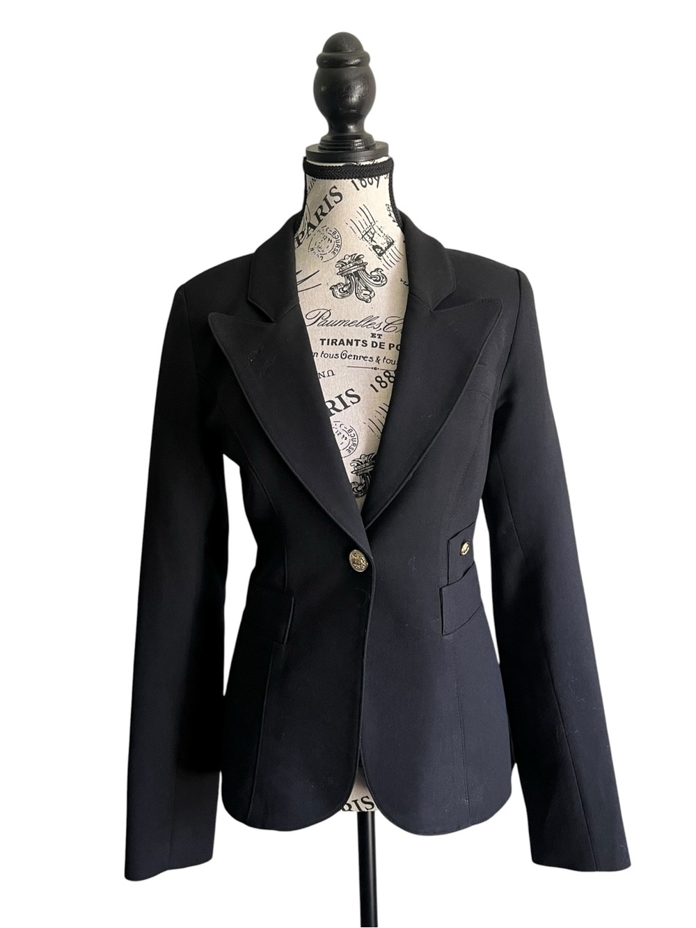 SMYTHE Duchess Black Wool Cupro Tailored Blazer Gold Button Quiet Luxury Office